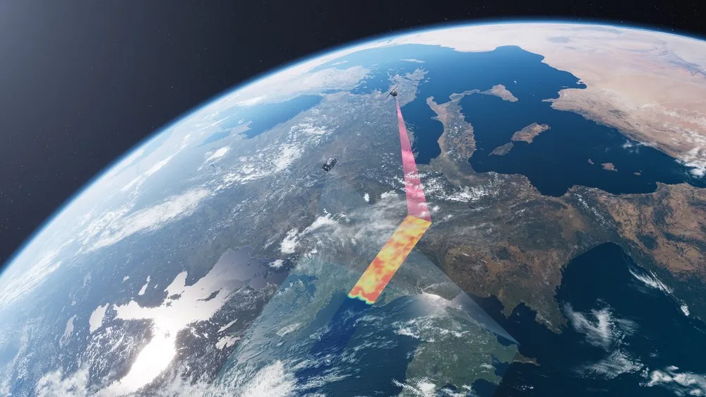 Abbildung der Satelliten FLEX und Sentinel-3C, die den Zustand der globalen Pflanzenwelt untersuchen