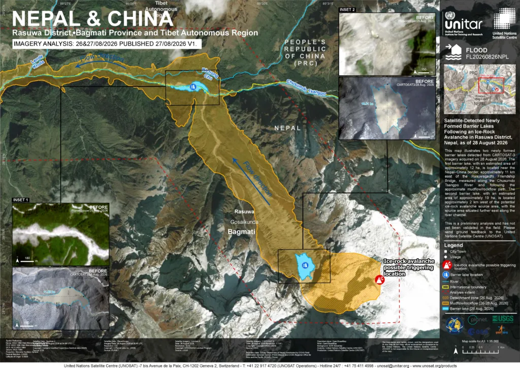 Satellitenkarte zeigt Ausmaß der Schlammlawine in Nepal/Tibet.