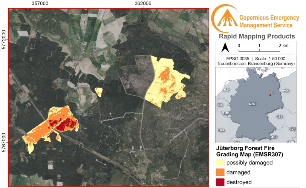 Karte Brandflächen in Treuenbrietzen im Sommer 2018