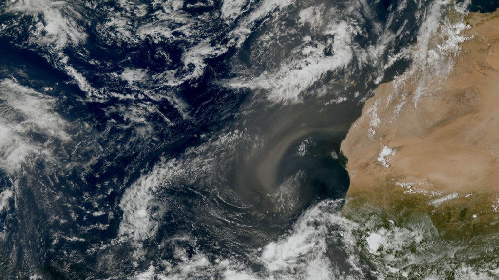 Satellitenbild zeigt Saharastaub, der über den Atlantik zieht