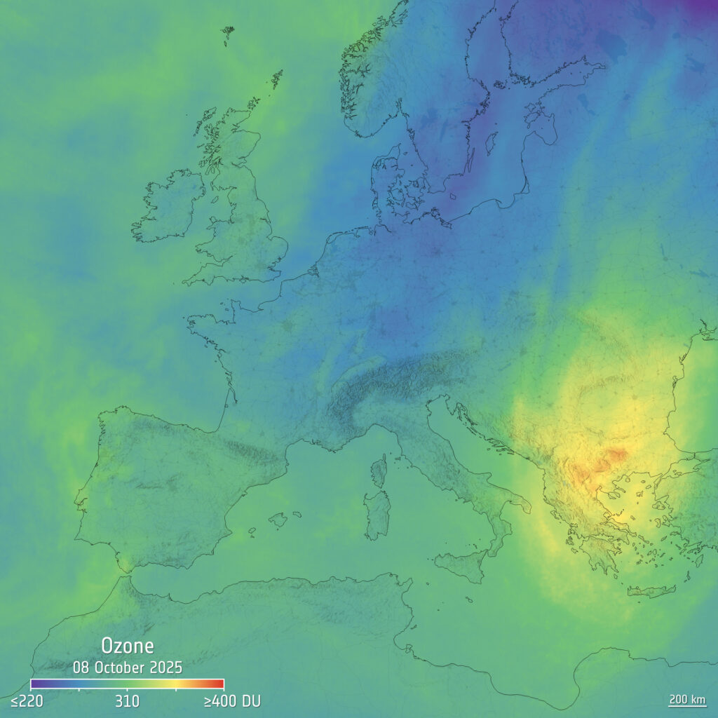 Satellitenbild Ozonverteilung über Europa 2025