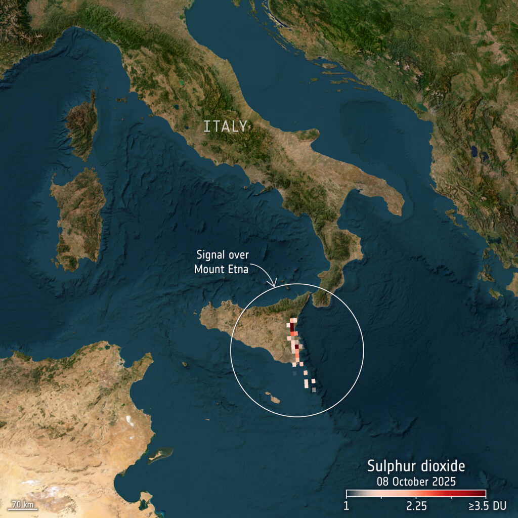 Satellitenbild Schwefeldioxid Ätna.
