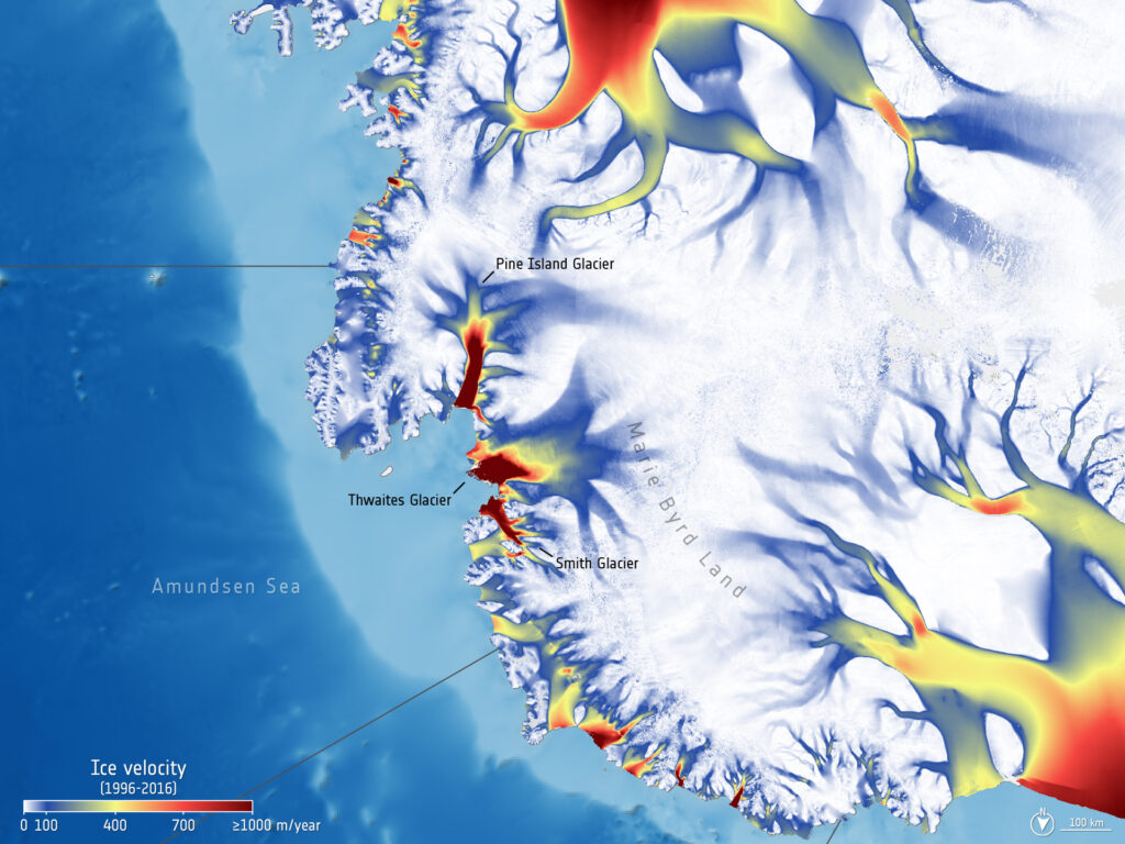 Abbildung Gletschergeschwindigkeit 1996–2016, Westantarktis