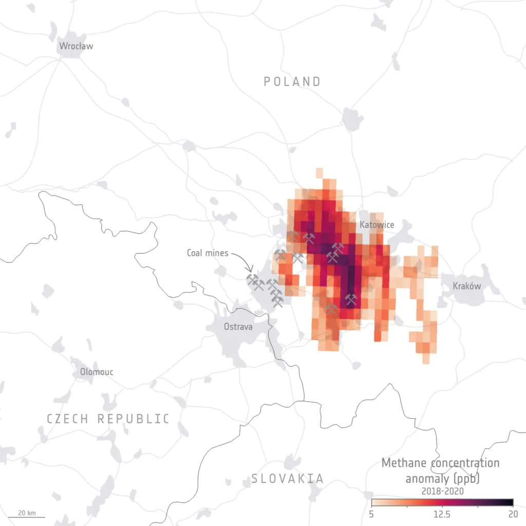 Abbildung Methankonzentration über Kohleminen in Polen