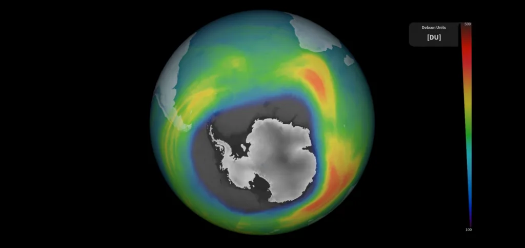 Visualisierung Ausmaß des Ozonlochs Antarktis 2023